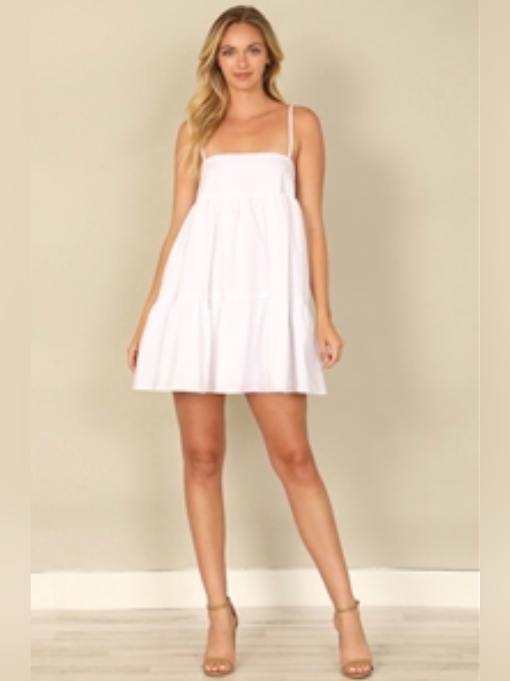 Abound White Tiered Babydoll Mini Dress Adjustable Straps Size Medium NWT